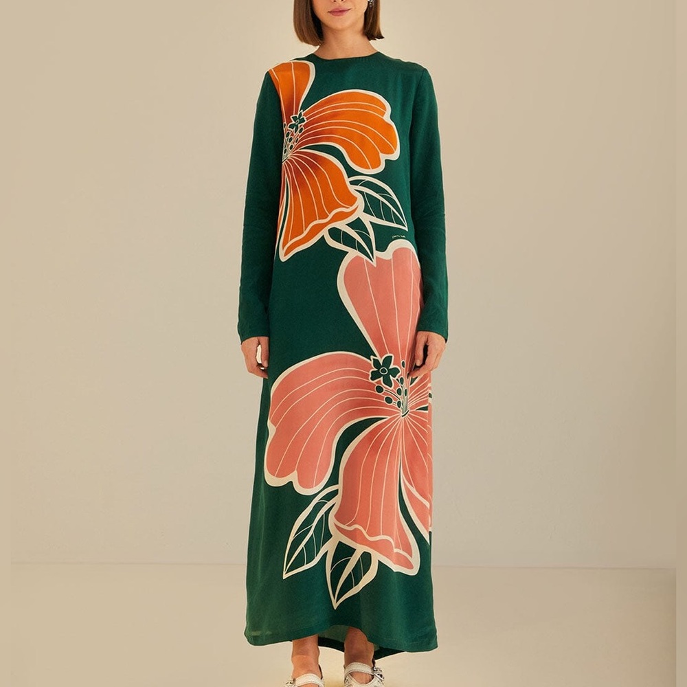 Floral Green Maxi Dress Farm Rio NWT